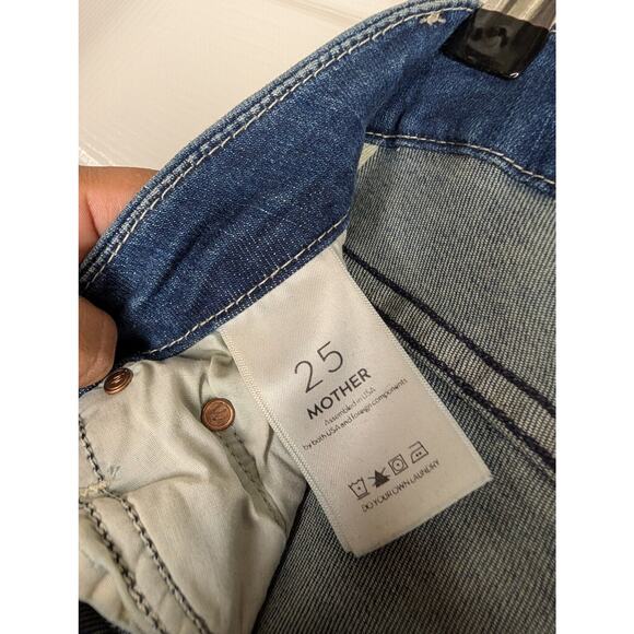 Mother High Waisted Looker Ankle Fray Jeans Plaid Knee - Picture 5 of 8